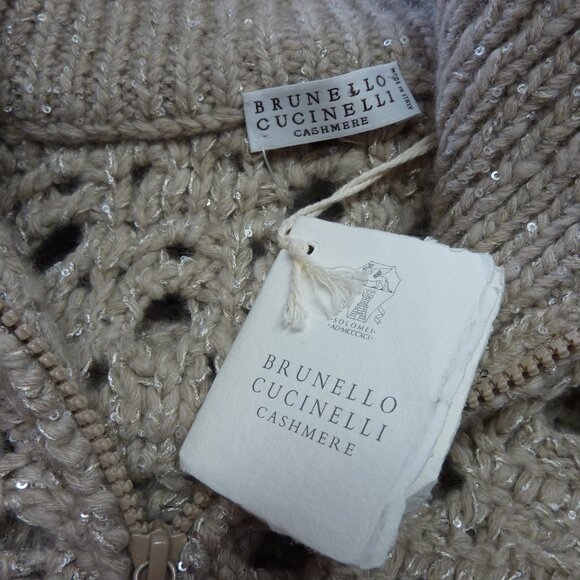 Brunello Cucinelli Paillette Round Open-Weave Cashmere Blend Zip Sweater - Picture 11 of 11